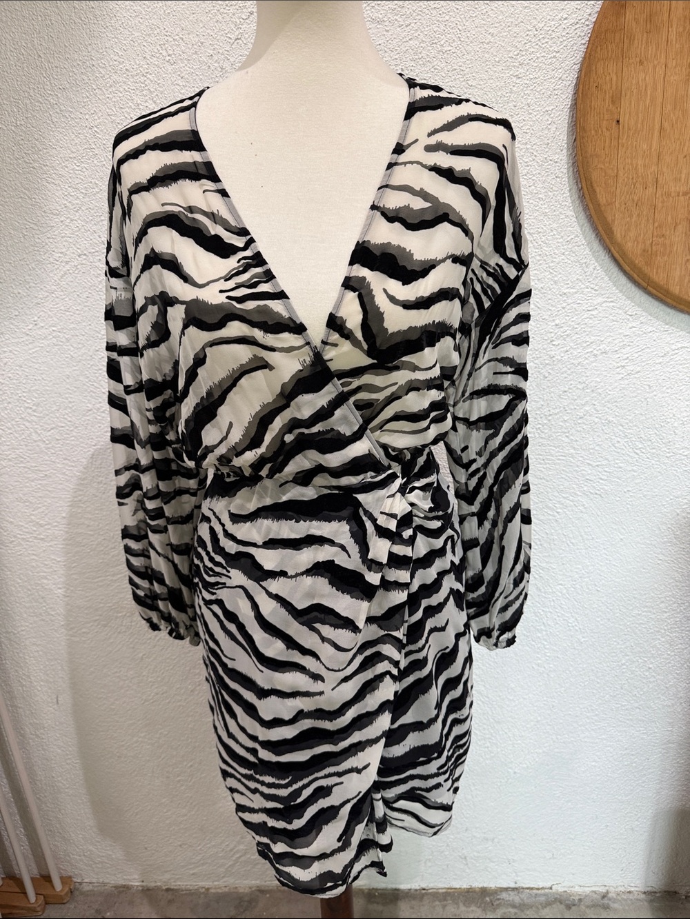 Zebra Print Wrap Dress - Black & White